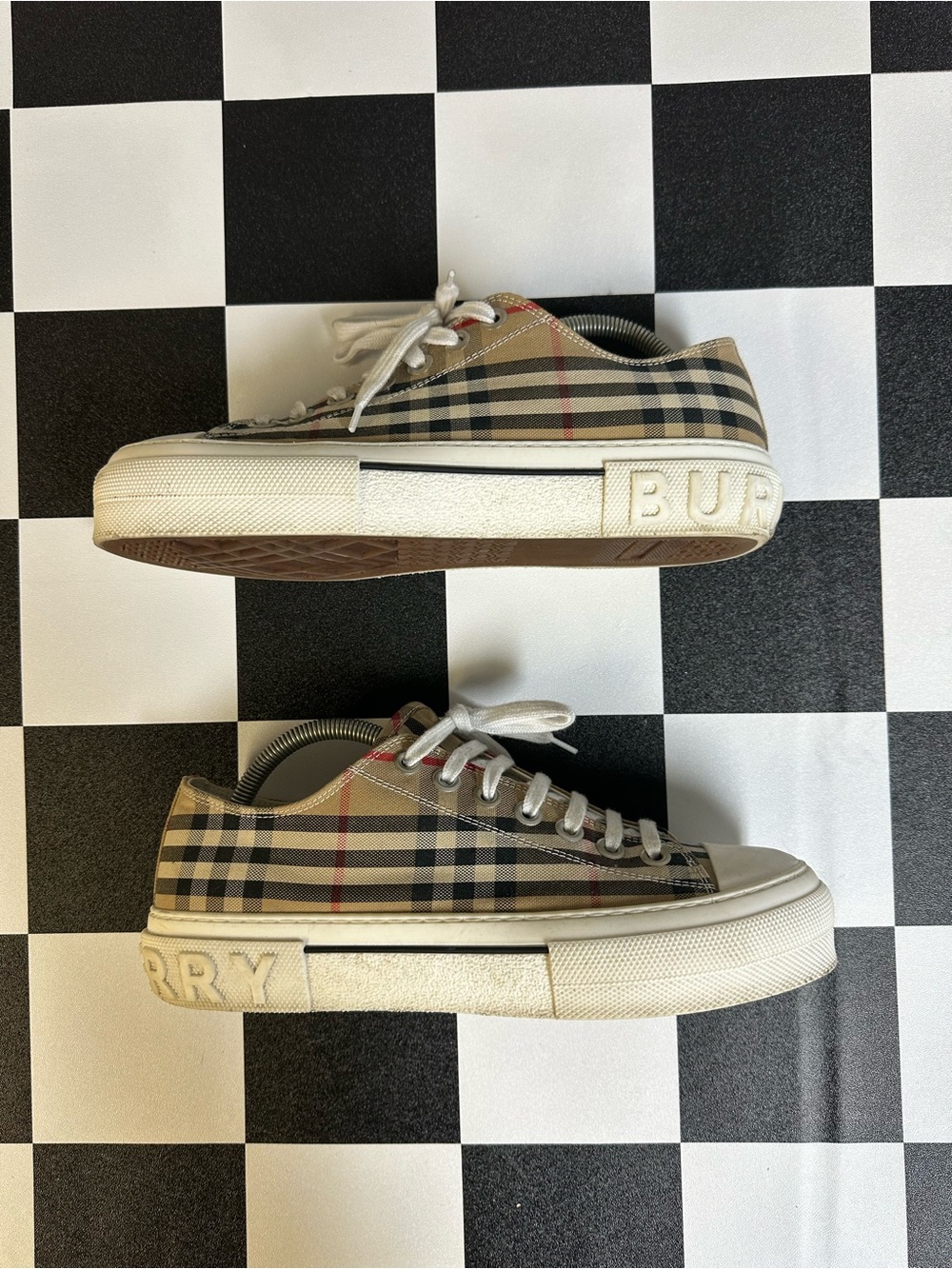 Burberry Tan Check Canvas Low-Top Sneakers